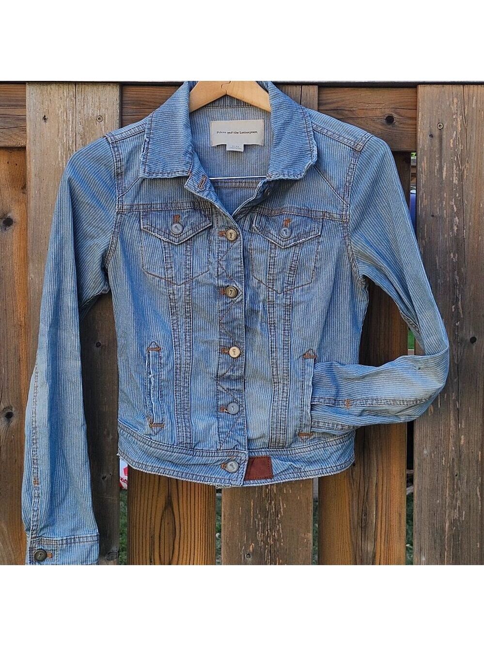 Anthropologie Pilcro Letterpresss Light Wash Pin Striped Denim Jacket Women’s XS